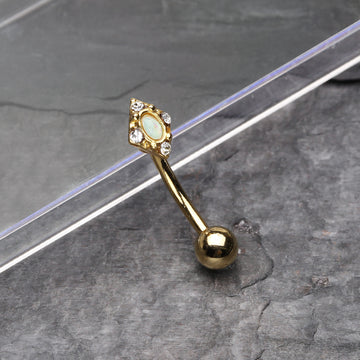 Detail View 1 of Golden Mint Sparkle Ornate Curved Barbell Ring-Clear Gem/Mint Green